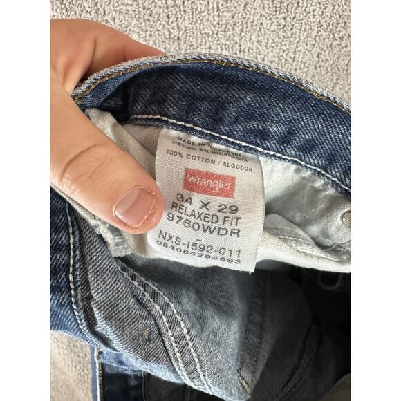 Wrangler Jeans Mens 34x29 Blue Relaxed Fit Denim Five Pocket Zip Fly 975-60WDR - Picture 12 of 15